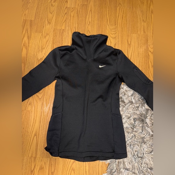 Nike Black High-Collar Pullover with White Swoosh - Picture 1 of 2